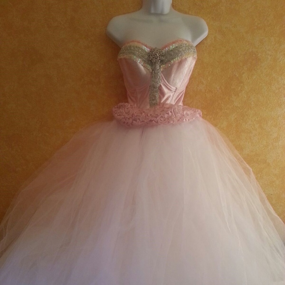 PINK WHITE TULLE ORGANZA PRINCESS WEDDING BALLGOWN